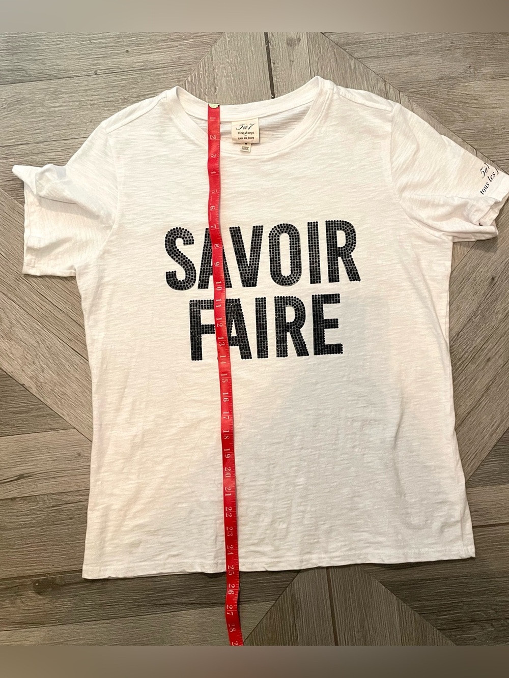 cinq a sept SAVIOR FAIRE T-shirt Short White with Black Rhinestone Studs Medium - Picture 7 of 11